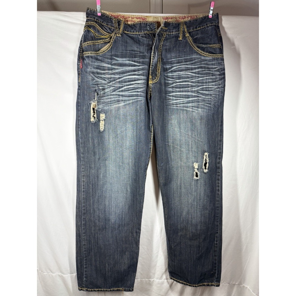 Omavi Denim Deluxe Men's Jeans Size 40 Distressed Relaxed Y2K Streetwear Dark